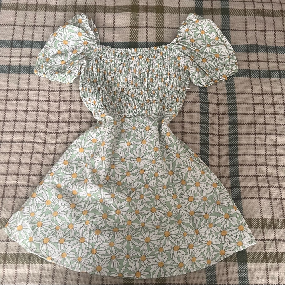Zara Daisy Smocked Puff-Sleeve Mini Dress